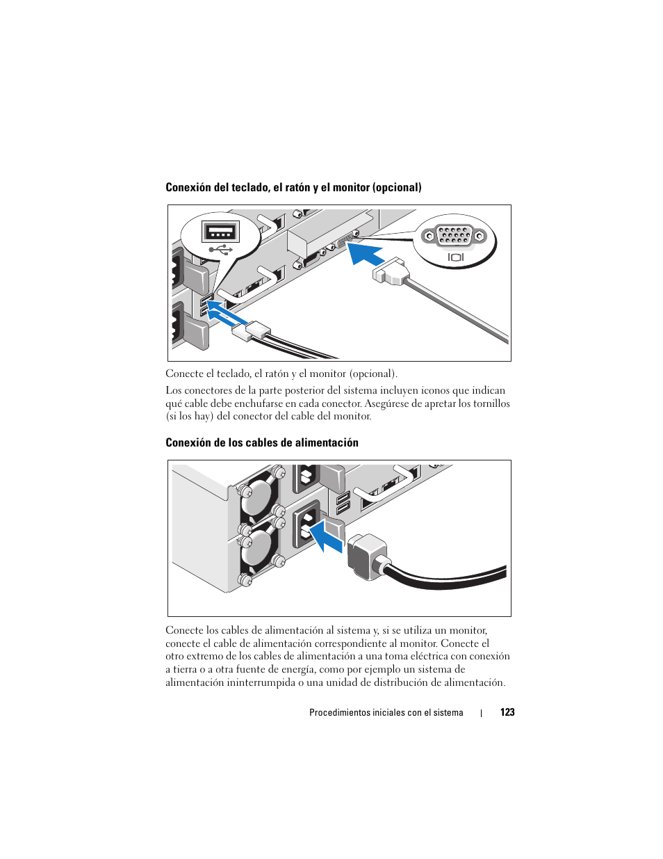Conexión de los cables de alimentación | Dell PowerEdge C6100 User Manual | Page 125 / 148