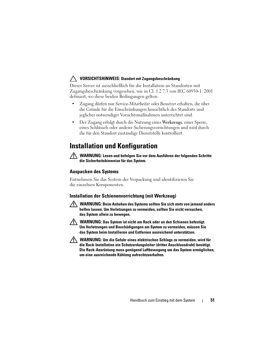 Installation und konfiguration, Auspacken des systems | Dell PowerEdge C6100 User Manual | Page 53 / 148