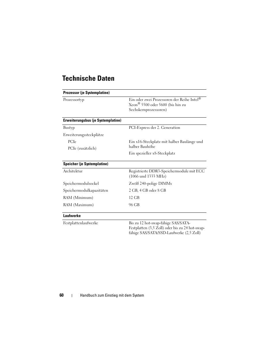 Technische daten | Dell PowerEdge C6100 User Manual | Page 62 / 148