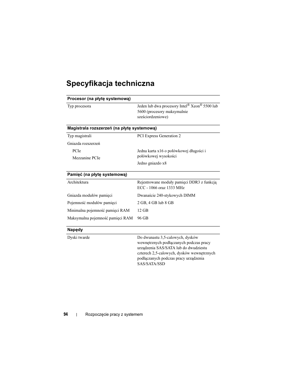 Specyfikacja techniczna | Dell PowerEdge C6100 User Manual | Page 96 / 148