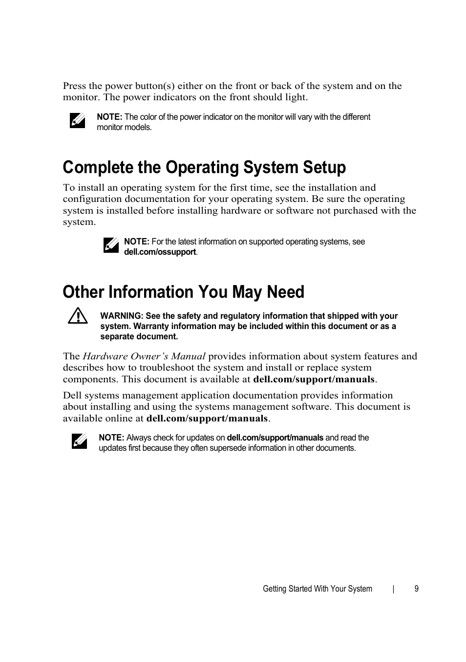 Complete the operating system setup, Other information you may need | Dell PowerEdge C6145 User Manual | Page 11 / 148