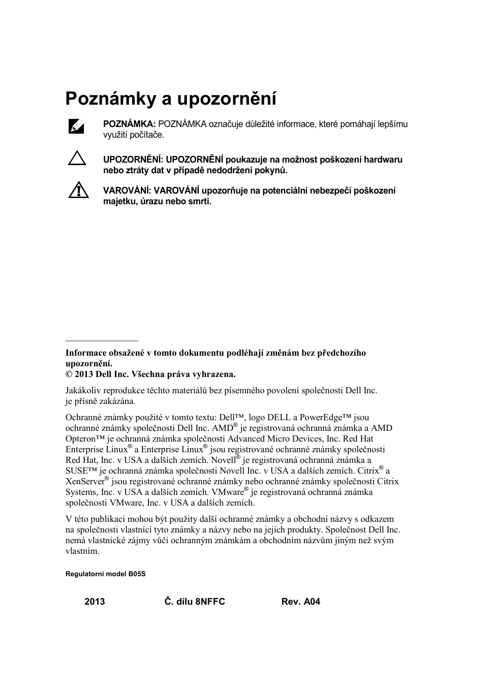 Poznámky a upozornění | Dell PowerEdge C6145 User Manual | Page 18 / 148