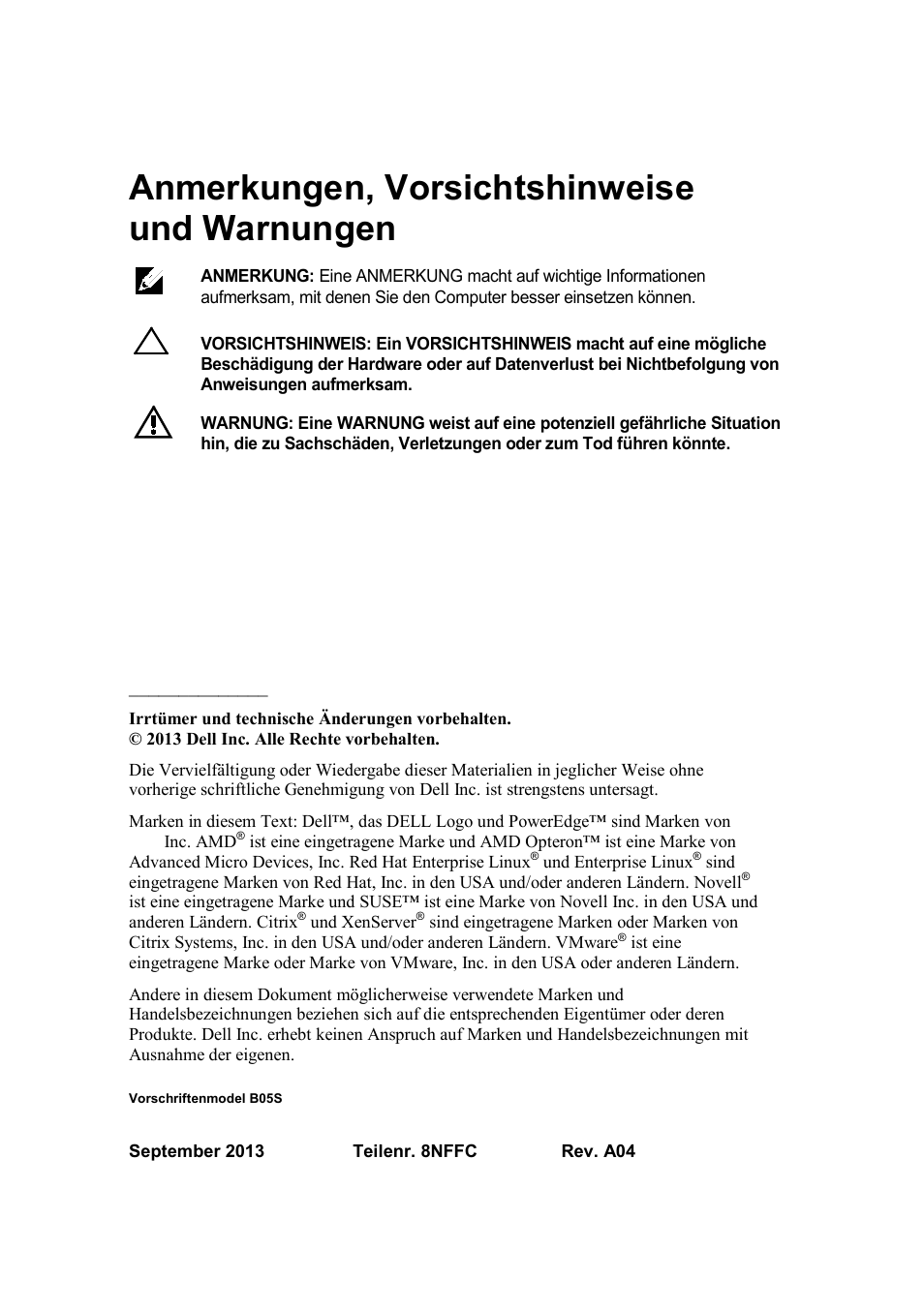 Anmerkungen, vorsichtshinweise und warnungen | Dell PowerEdge C6145 User Manual | Page 46 / 148