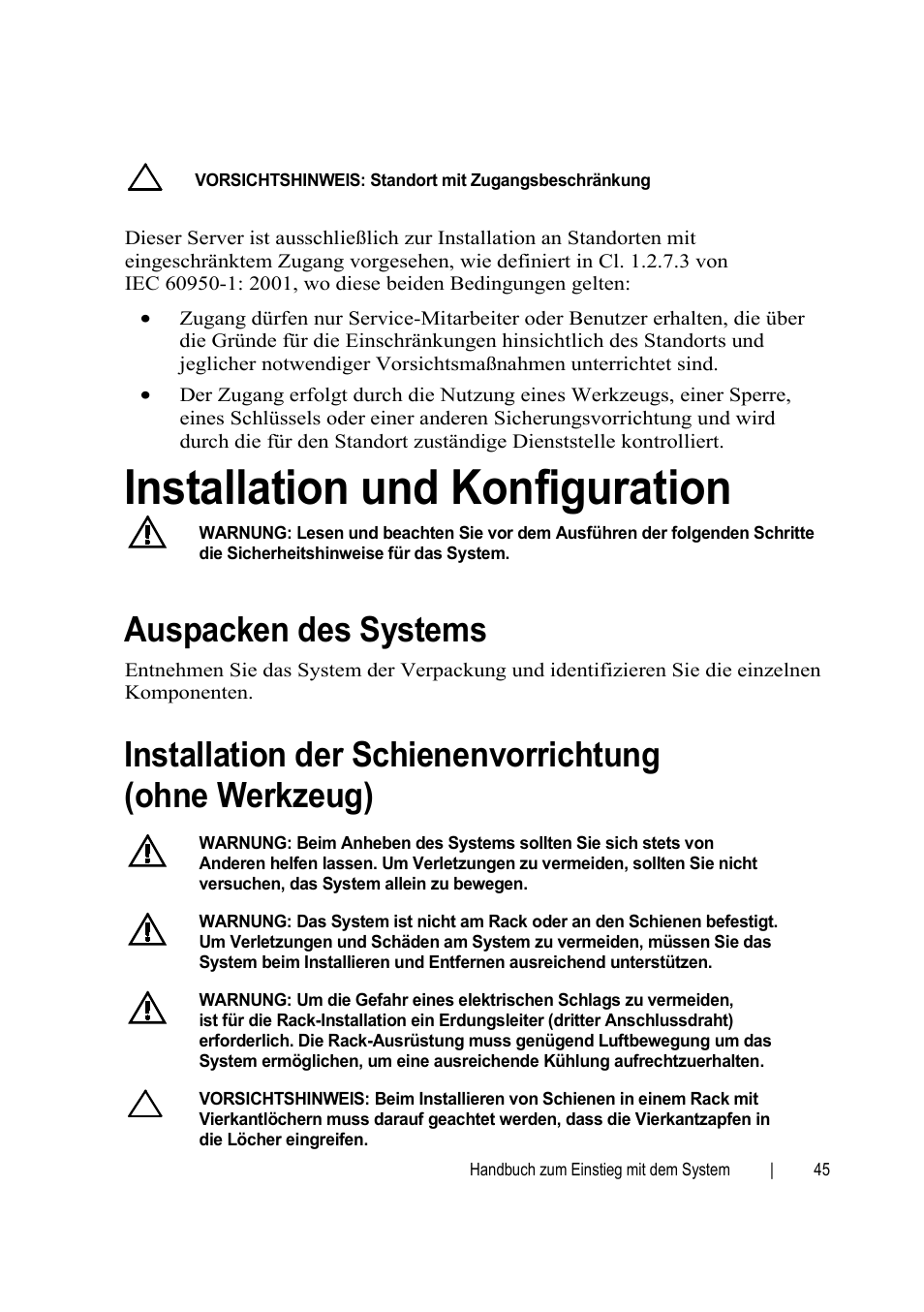 Installation und konfiguration, Auspacken des systems | Dell PowerEdge C6145 User Manual | Page 47 / 148