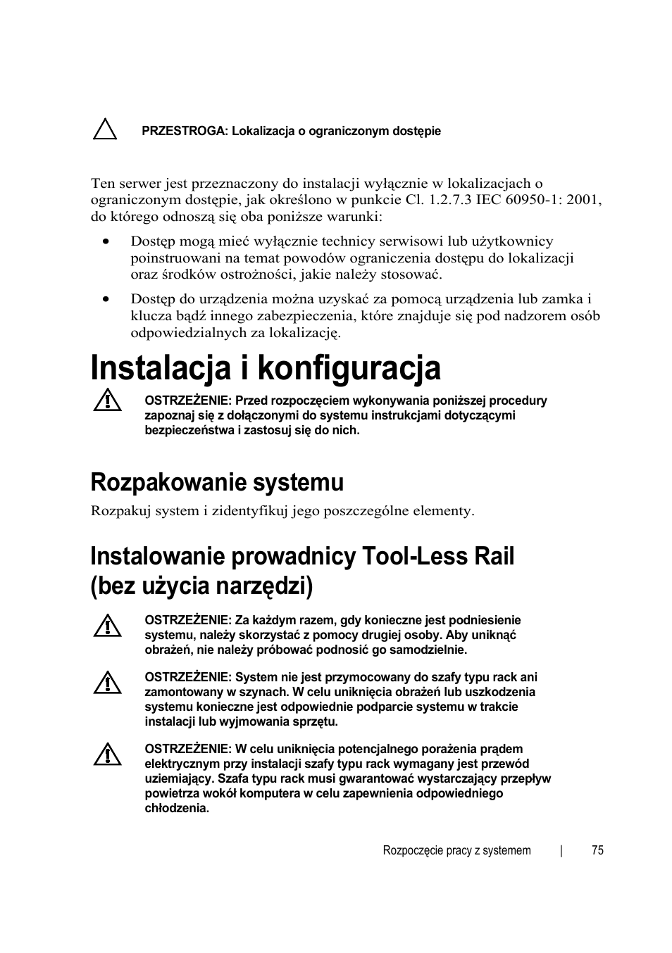 Instalacja i konfiguracja, Rozpakowanie systemu | Dell PowerEdge C6145 User Manual | Page 77 / 148