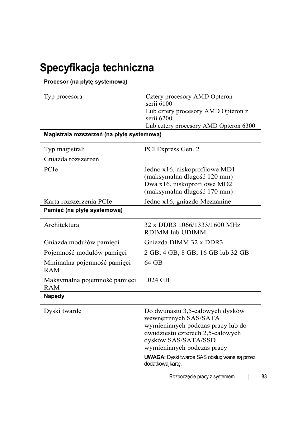 Specyfikacja techniczna | Dell PowerEdge C6145 User Manual | Page 85 / 148