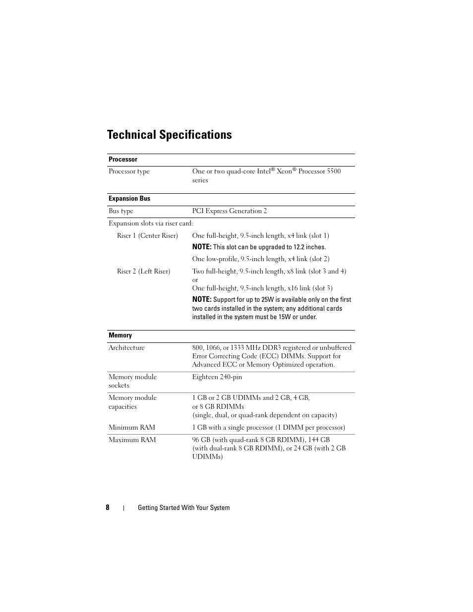 Technical specifications | Dell PowerVault NX3000 User Manual | Page 10 / 124