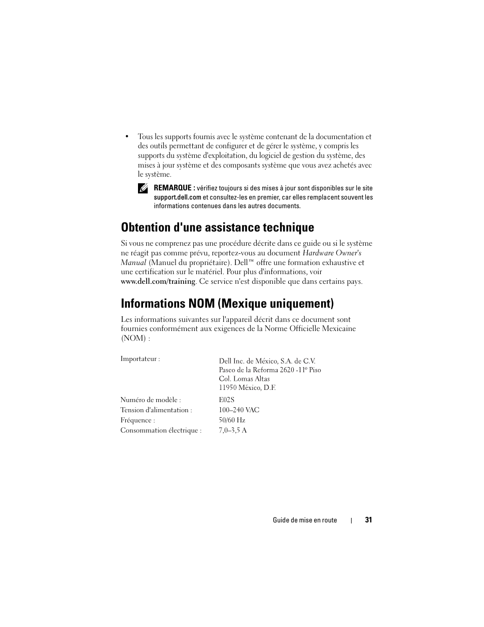 Obtention d'une assistance technique, Informations nom (mexique uniquement) | Dell PowerVault NX3000 User Manual | Page 33 / 124