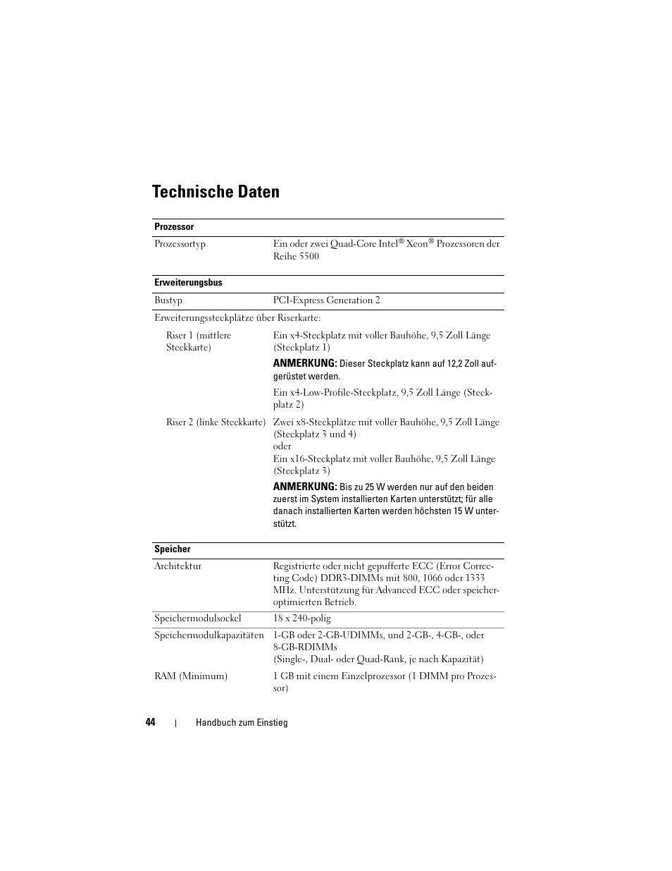 Technische daten | Dell PowerVault NX3000 User Manual | Page 46 / 124