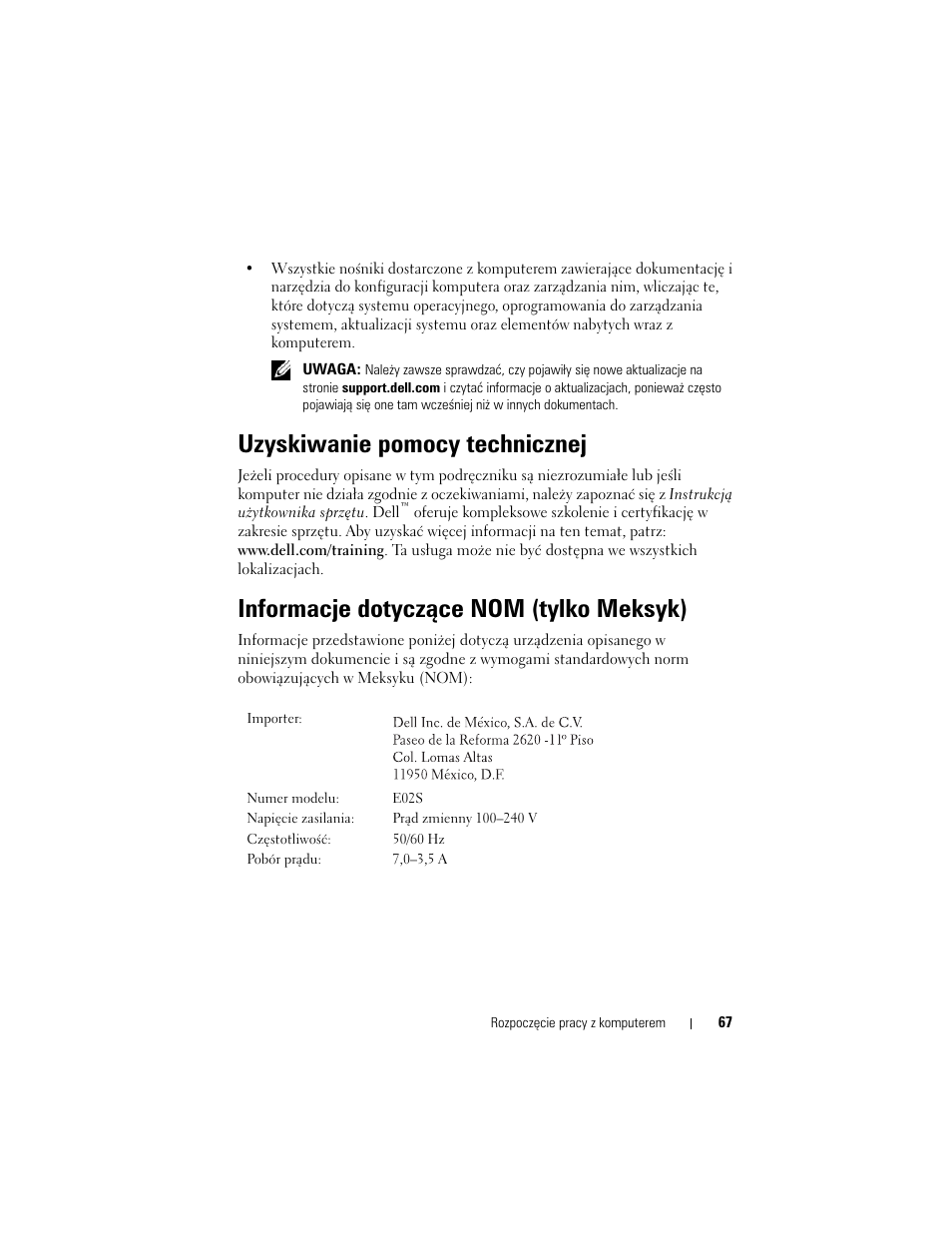 Uzyskiwanie pomocy technicznej, Informacje dotyczące nom (tylko meksyk) | Dell PowerVault NX3000 User Manual | Page 69 / 124