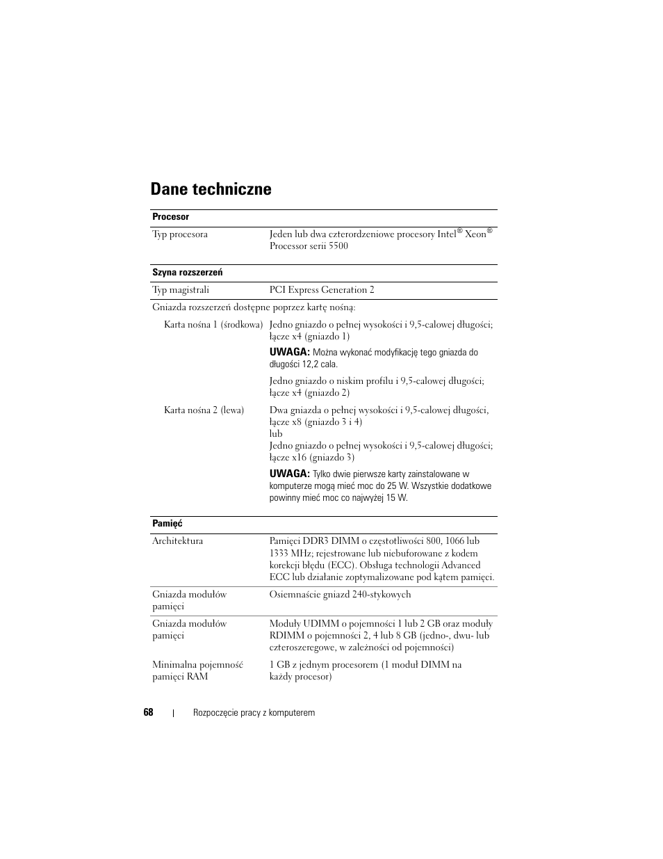 Dane techniczne | Dell PowerVault NX3000 User Manual | Page 70 / 124