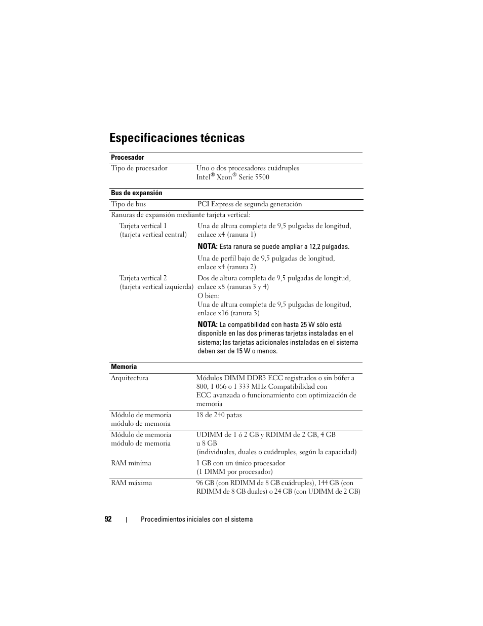 Especificaciones técnicas | Dell PowerVault NX3000 User Manual | Page 94 / 124