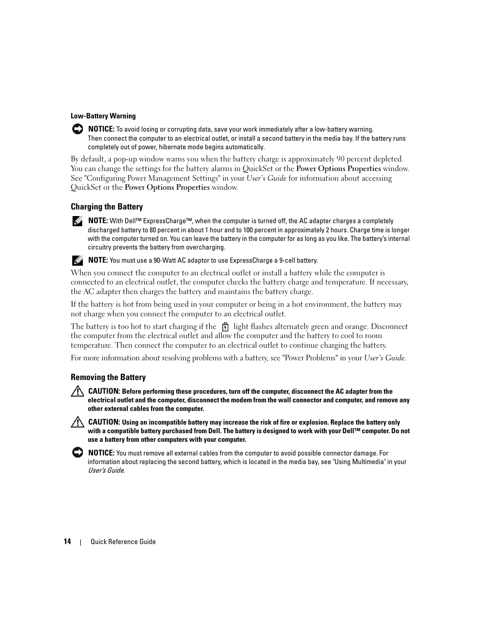 Charging the battery, Removing the battery | Dell Latitude D531 User Manual | Page 14 / 224