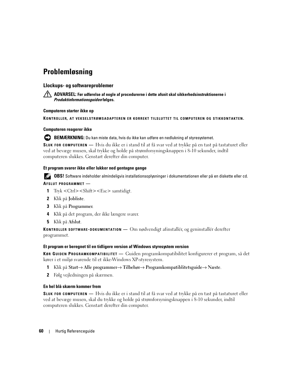 Problemløsning, Llockups- og softwareproblemer | Dell Latitude D531 User Manual | Page 60 / 224