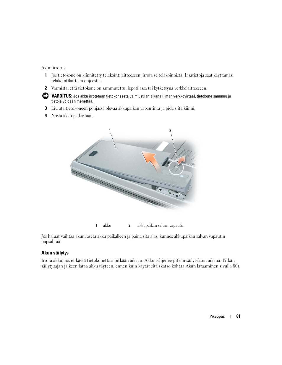 Akun säilytys | Dell Latitude D531 User Manual | Page 81 / 224