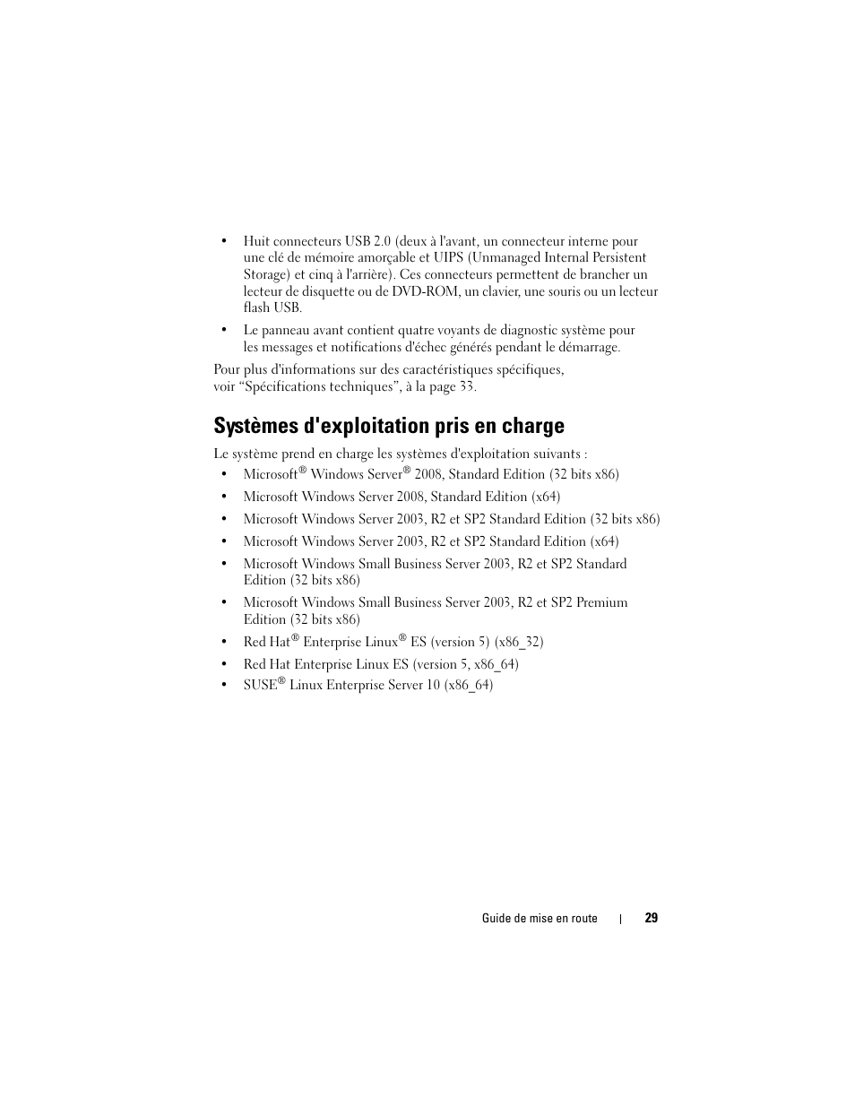 Systèmes d'exploitation pris en charge | Dell PowerEdge T100 User Manual | Page 31 / 110