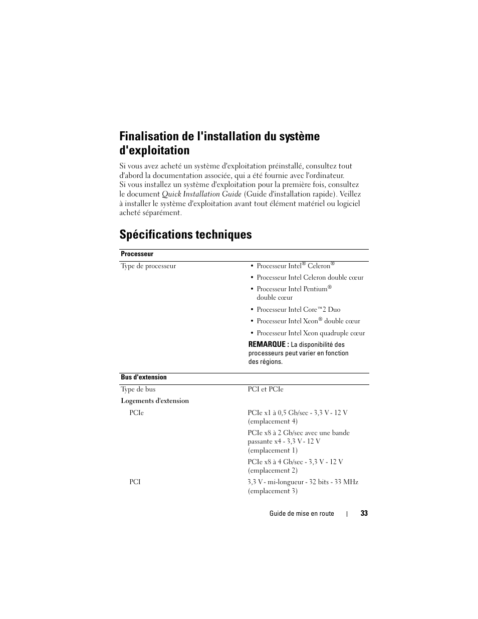 Spécifications techniques | Dell PowerEdge T100 User Manual | Page 35 / 110