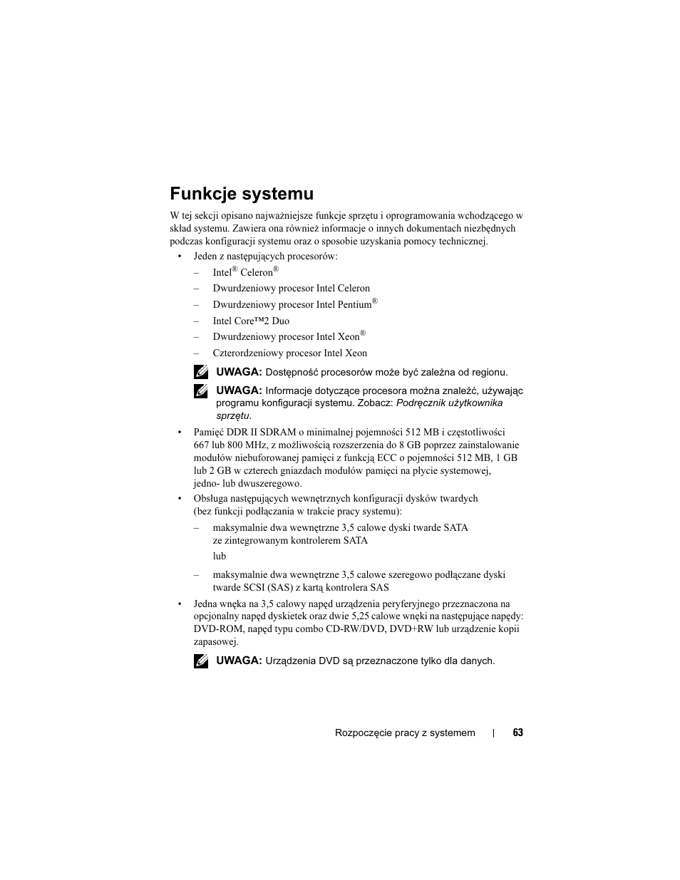 Funkcje systemu | Dell PowerEdge T100 User Manual | Page 65 / 110