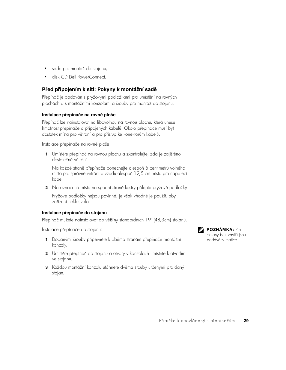 Před připojením k síti: pokyny k montážní sadě, Pʔed pʔipojením k síti: pokyny k montážní sadż | Dell PowerConnect 2124 User Manual | Page 31 / 146