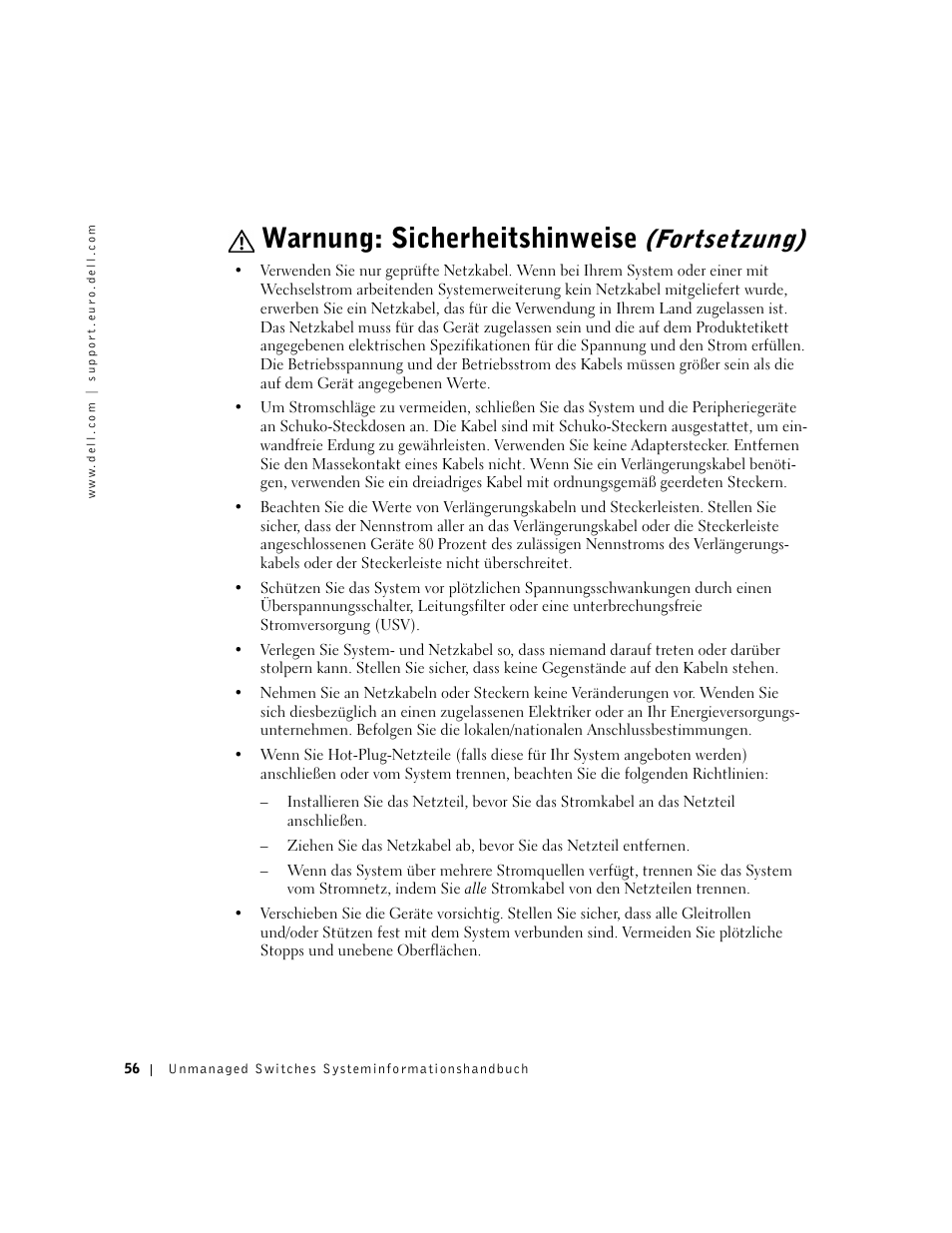 Warnung: sicherheitshinweise, Fortsetzung) | Dell PowerConnect 2124 User Manual | Page 58 / 146