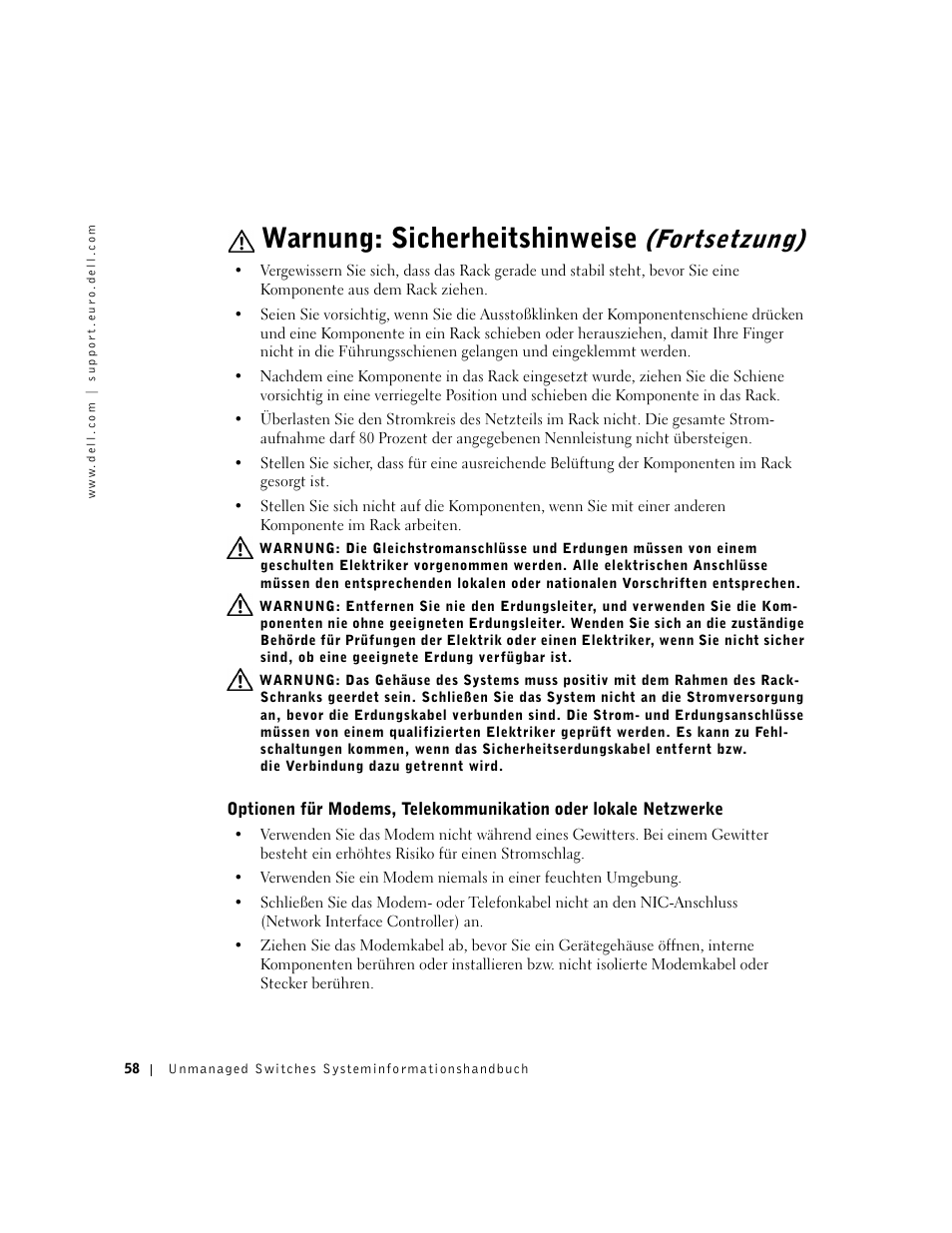 Warnung: sicherheitshinweise, Fortsetzung) | Dell PowerConnect 2124 User Manual | Page 60 / 146