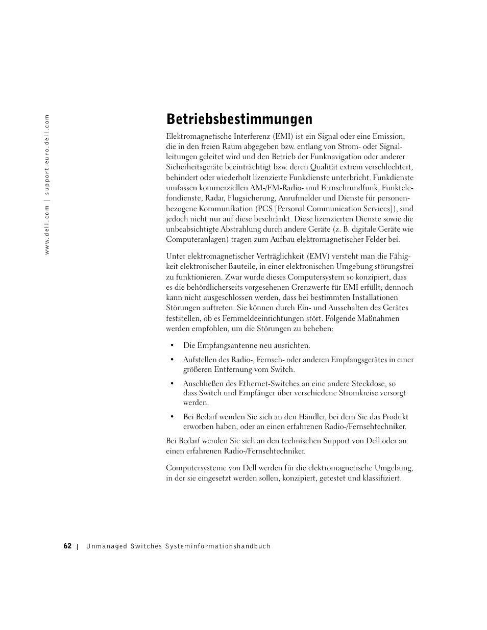 Betriebsbestimmungen | Dell PowerConnect 2124 User Manual | Page 64 / 146