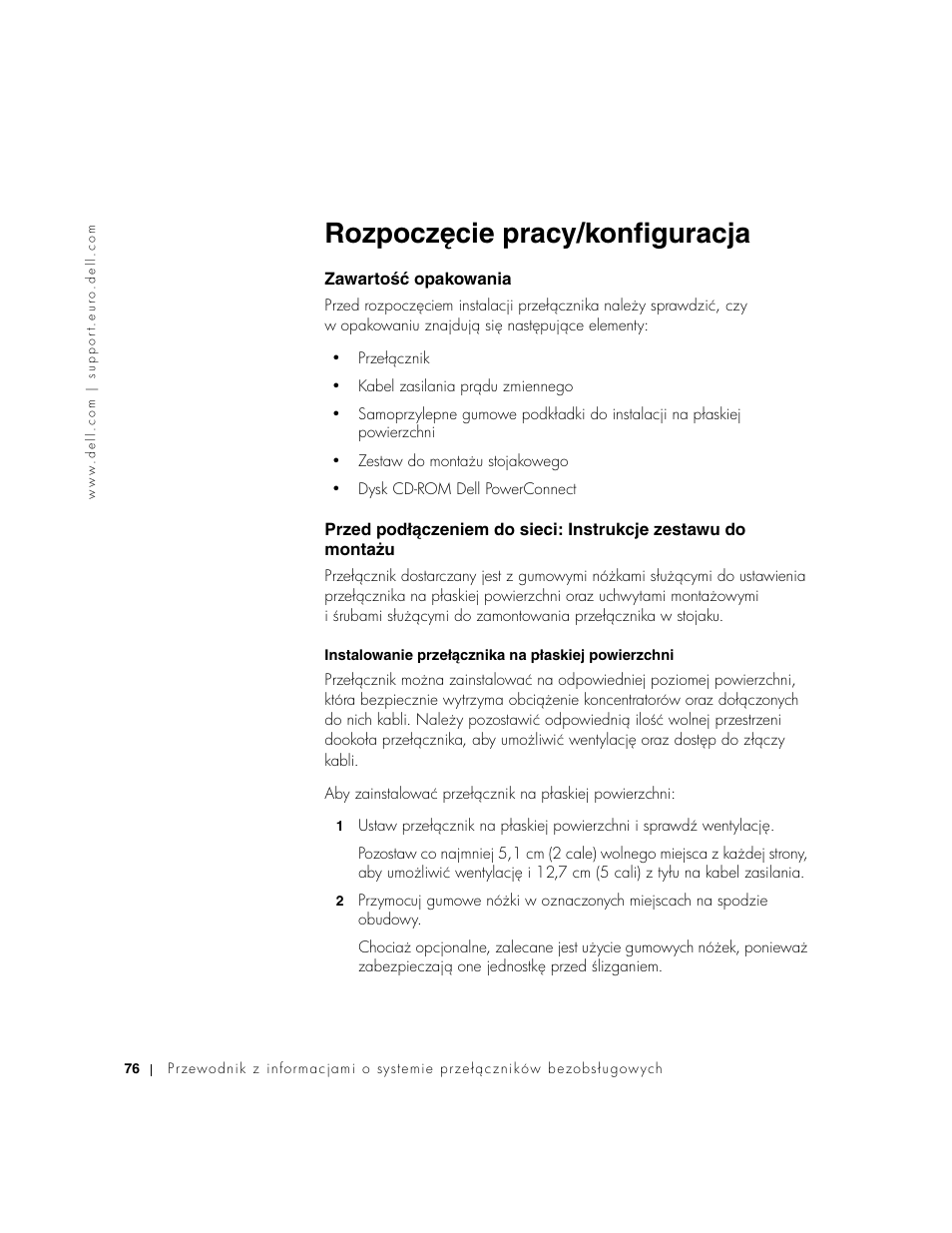Rozpoczęcie pracy/konfiguracja, Zawartość opakowania, Zawartoʘć opakowania | Dell PowerConnect 2124 User Manual | Page 78 / 146