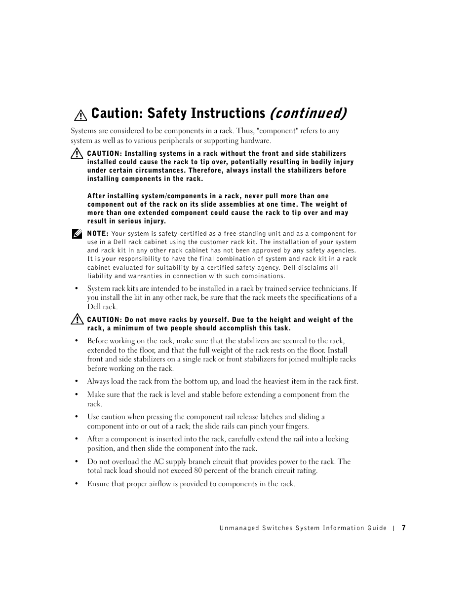 Caution: safety instructions (continued) | Dell PowerConnect 2124 User Manual | Page 9 / 146