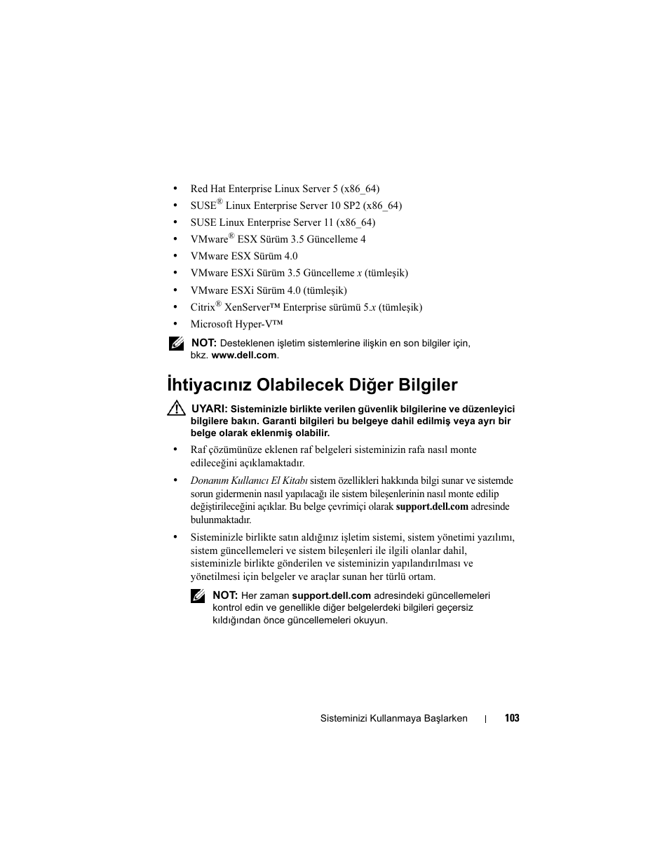Ihtiyacınız olabilecek diğer bilgiler | Dell PowerEdge T710 User Manual | Page 105 / 122