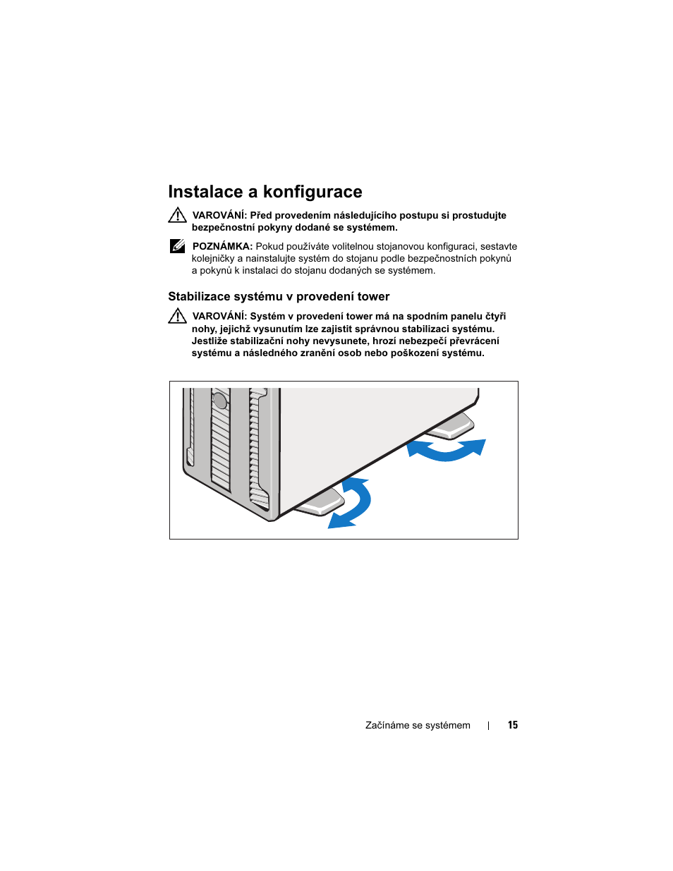 Instalace a konfigurace, Stabilizace systému v provedení tower | Dell PowerEdge T710 User Manual | Page 17 / 122
