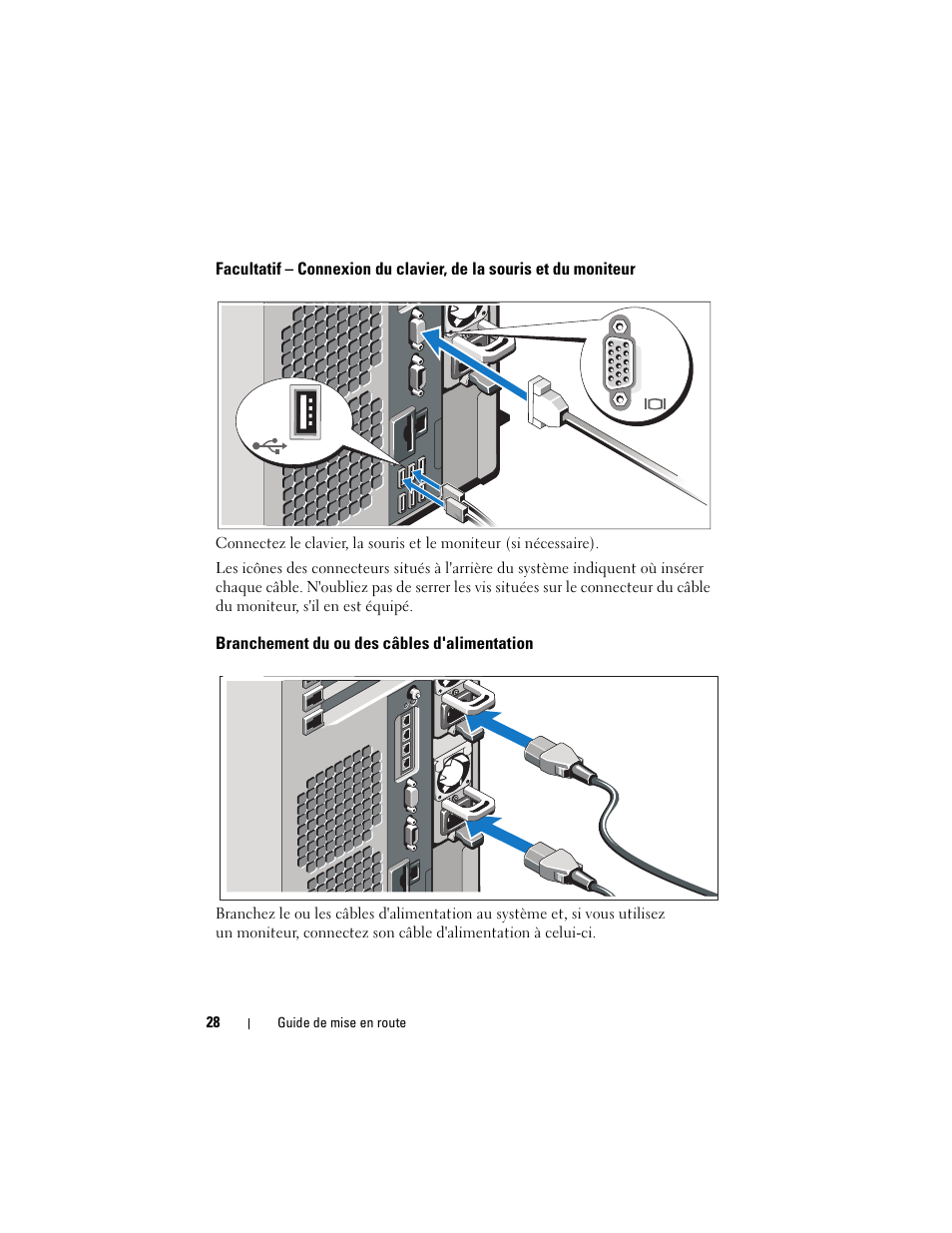 Branchement du ou des câbles d'alimentation | Dell PowerEdge T710 User Manual | Page 30 / 122