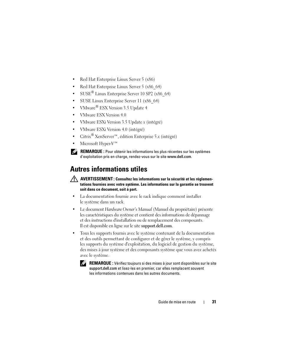 Autres informations utiles | Dell PowerEdge T710 User Manual | Page 33 / 122