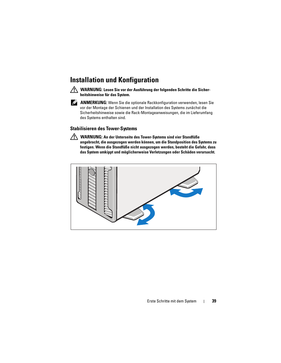 Installation und konfiguration, Stabilisieren des tower-systems | Dell PowerEdge T710 User Manual | Page 41 / 122