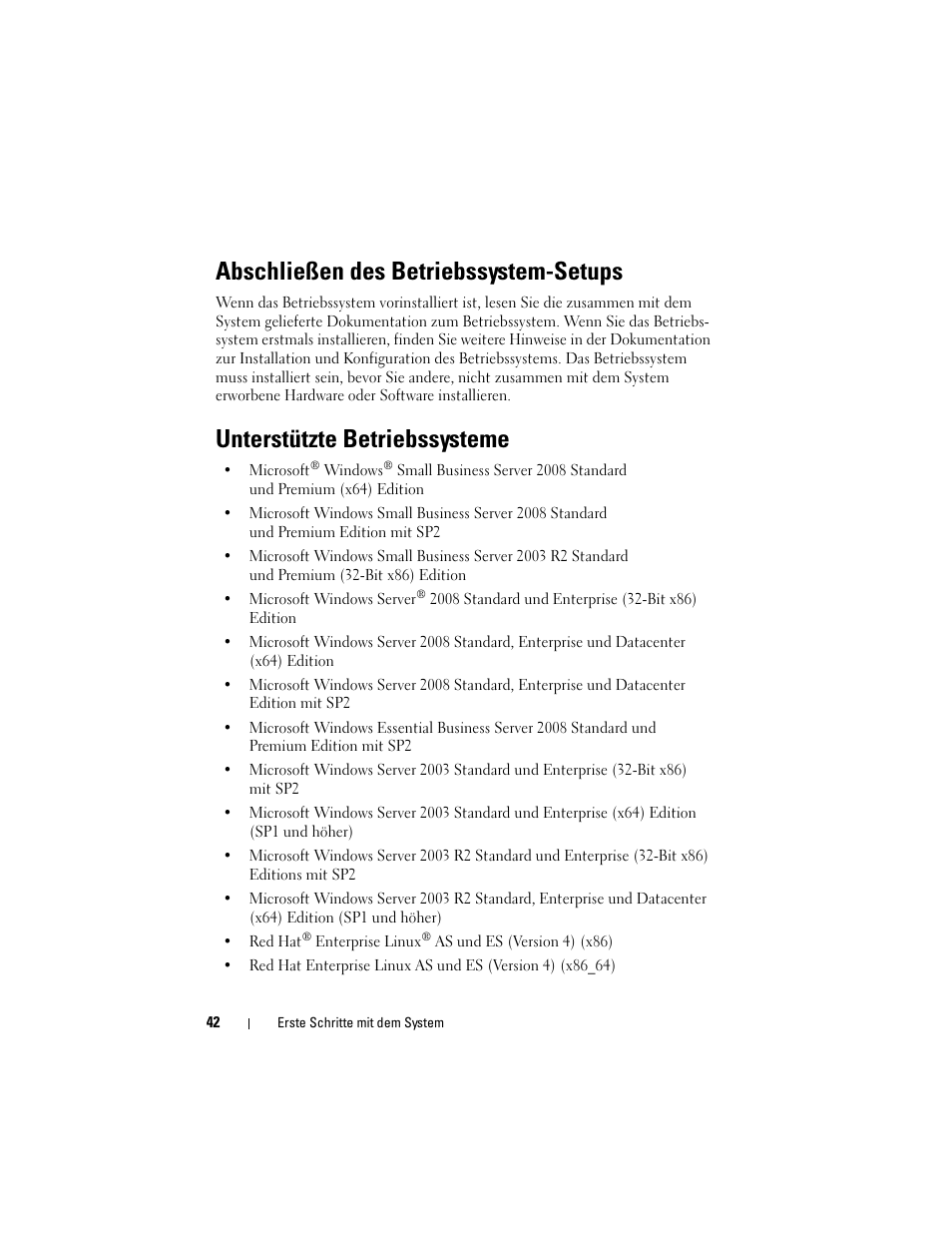 Abschließen des betriebssystem-setups, Unterstützte betriebssysteme | Dell PowerEdge T710 User Manual | Page 44 / 122