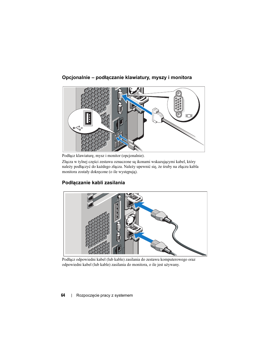 Podłączanie kabli zasilania | Dell PowerEdge T710 User Manual | Page 66 / 122