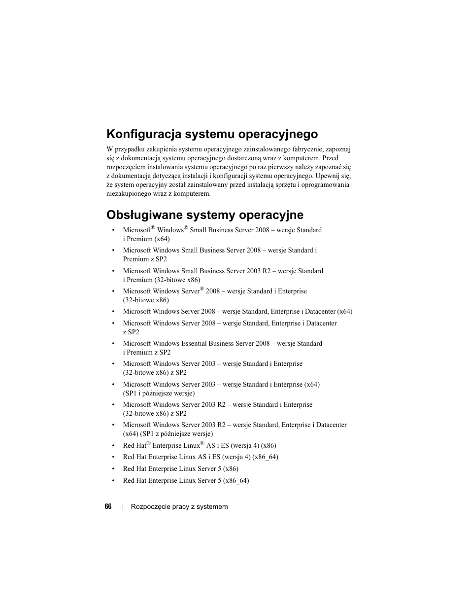 Konfiguracja systemu operacyjnego, Obsługiwane systemy operacyjne | Dell PowerEdge T710 User Manual | Page 68 / 122