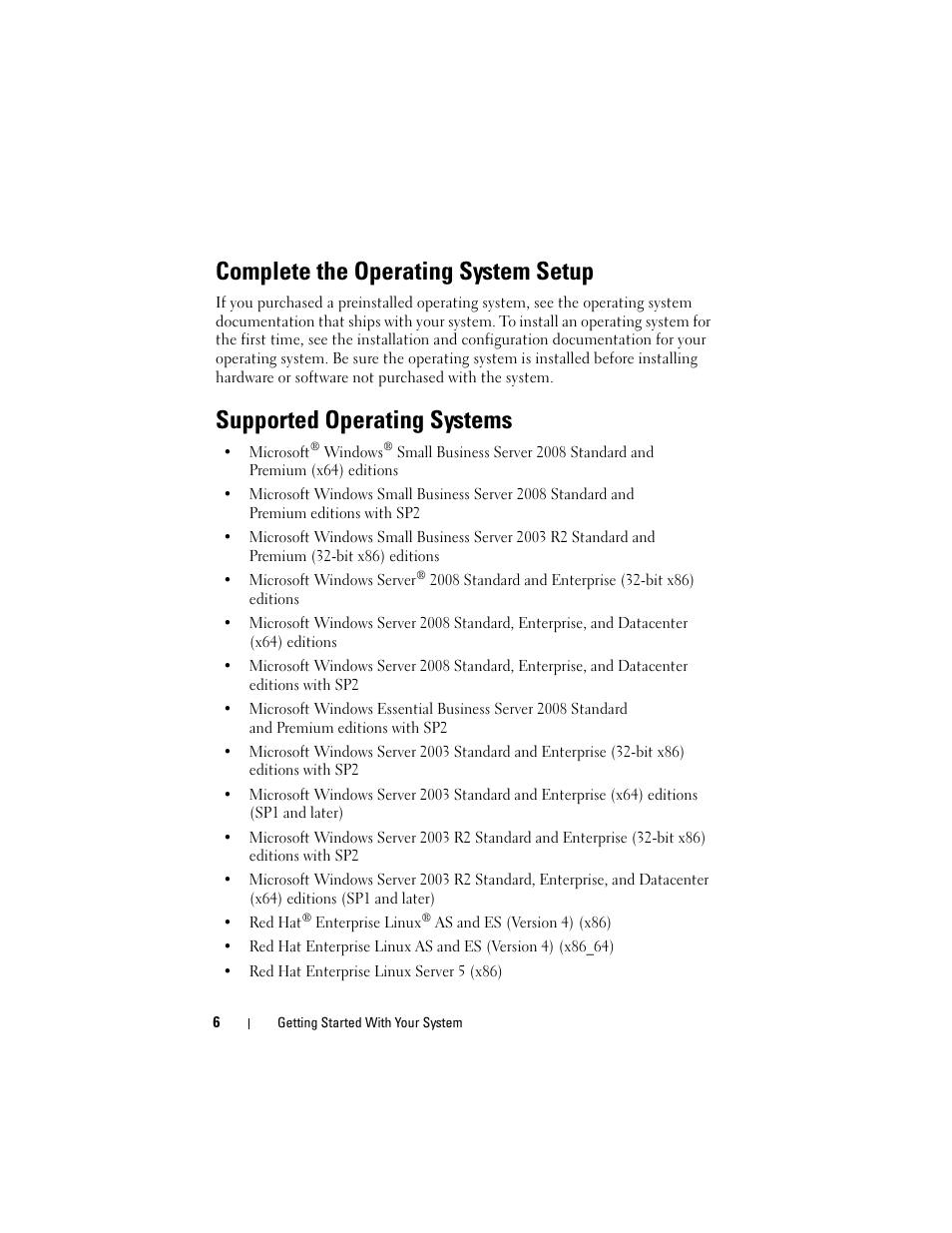Complete the operating system setup, Supported operating systems | Dell PowerEdge T710 User Manual | Page 8 / 122