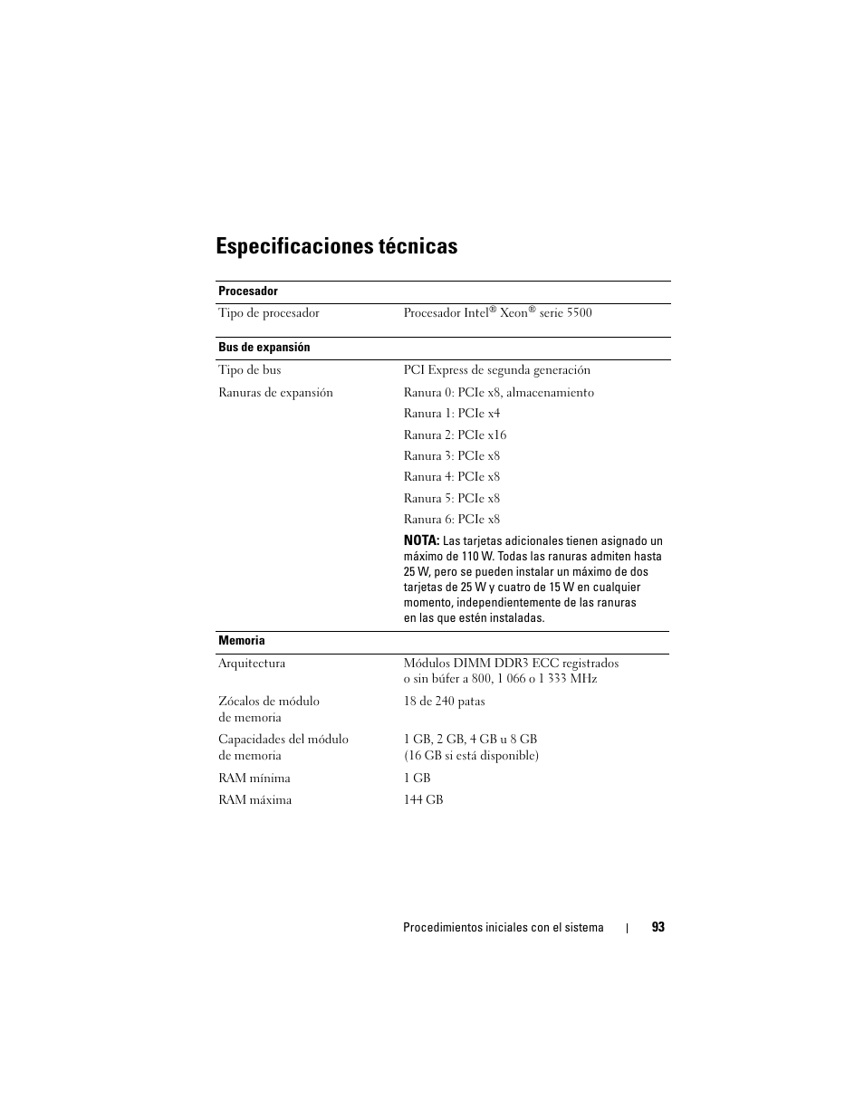 Especificaciones técnicas | Dell PowerEdge T710 User Manual | Page 95 / 122