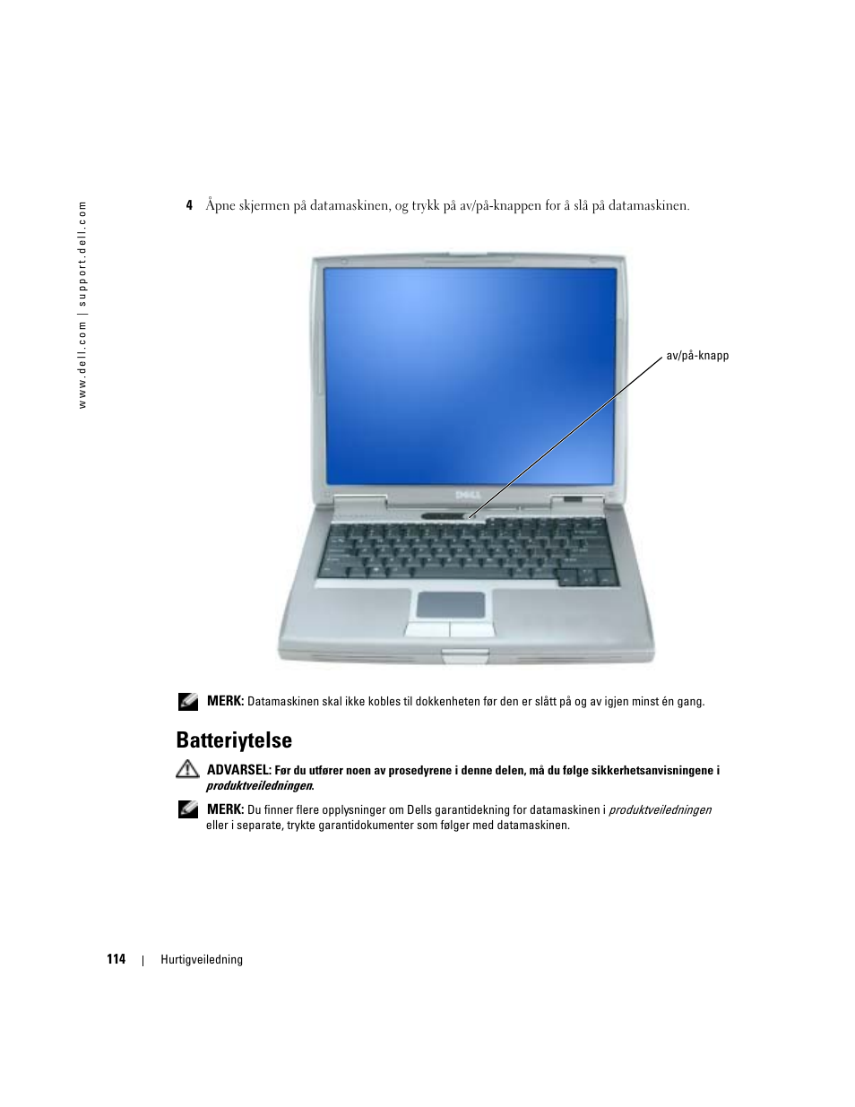 Batteriytelse | Dell Latitude D510 User Manual | Page 114 / 234