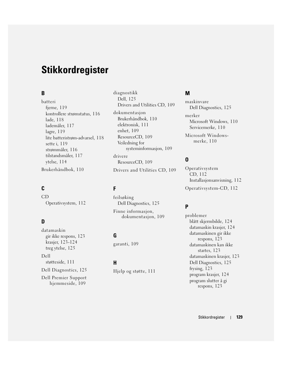 Stikkordregister | Dell Latitude D510 User Manual | Page 129 / 234
