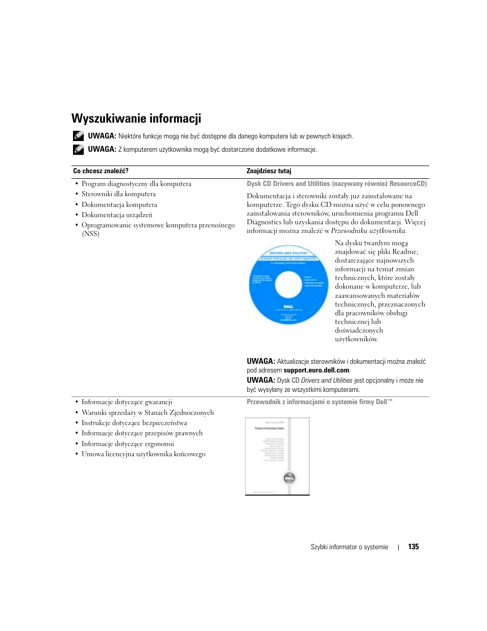 Wyszukiwanie informacji | Dell Latitude D510 User Manual | Page 135 / 234