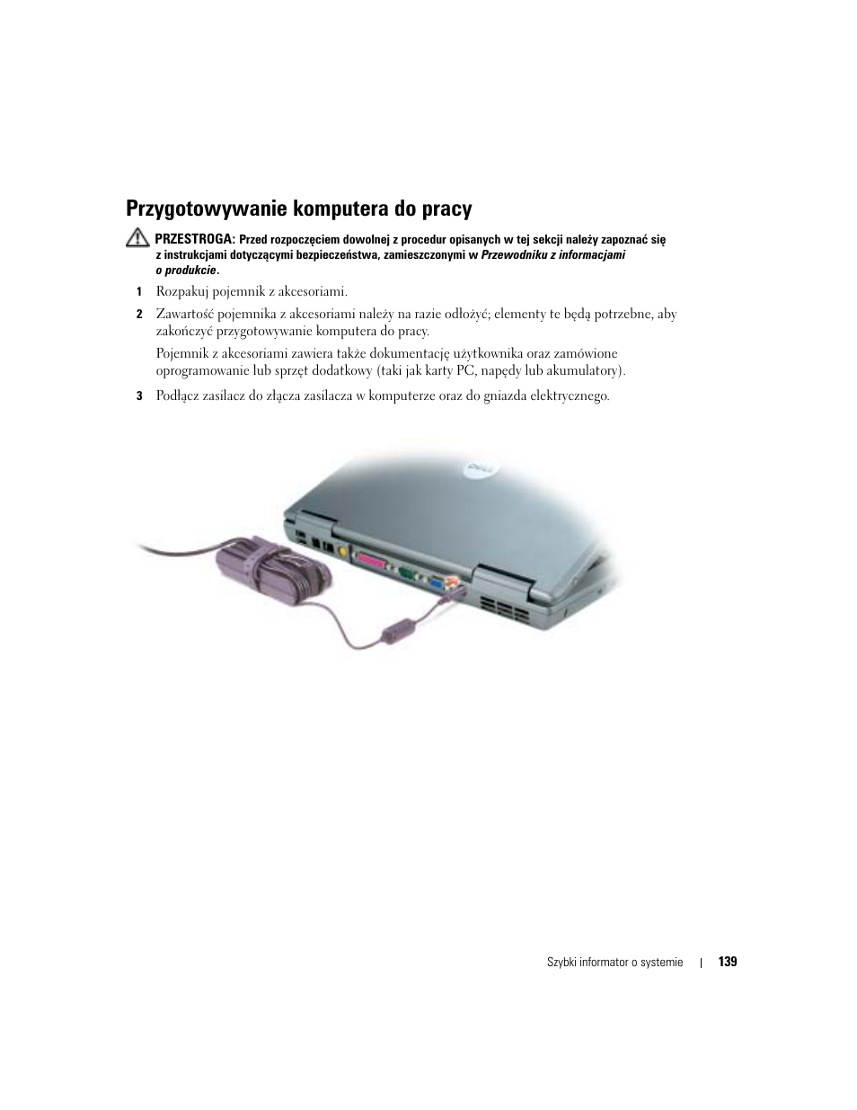 Przygotowywanie komputera do pracy | Dell Latitude D510 User Manual | Page 139 / 234