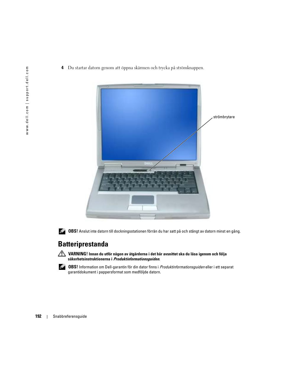 Batteriprestanda | Dell Latitude D510 User Manual | Page 192 / 234
