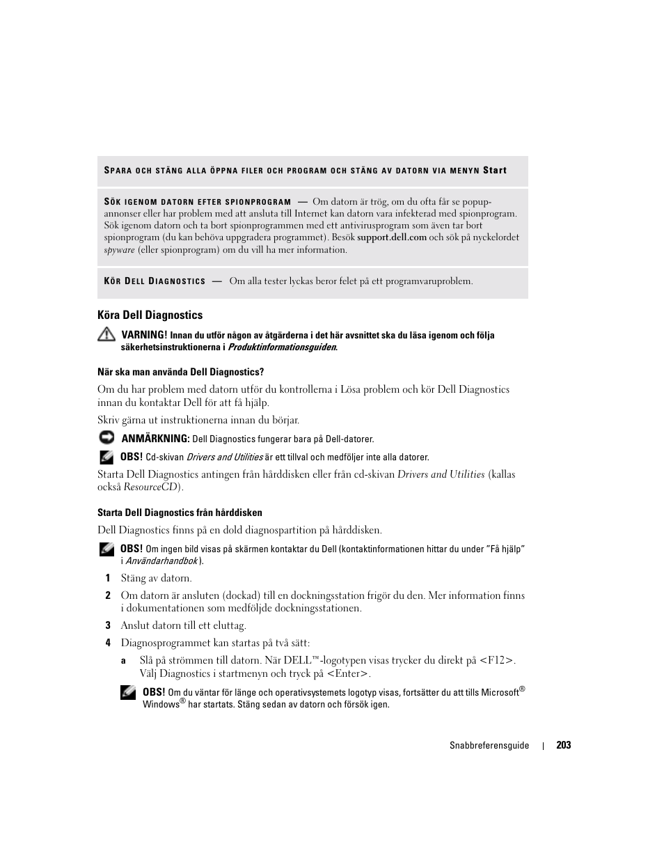 Köra dell diagnostics | Dell Latitude D510 User Manual | Page 203 / 234
