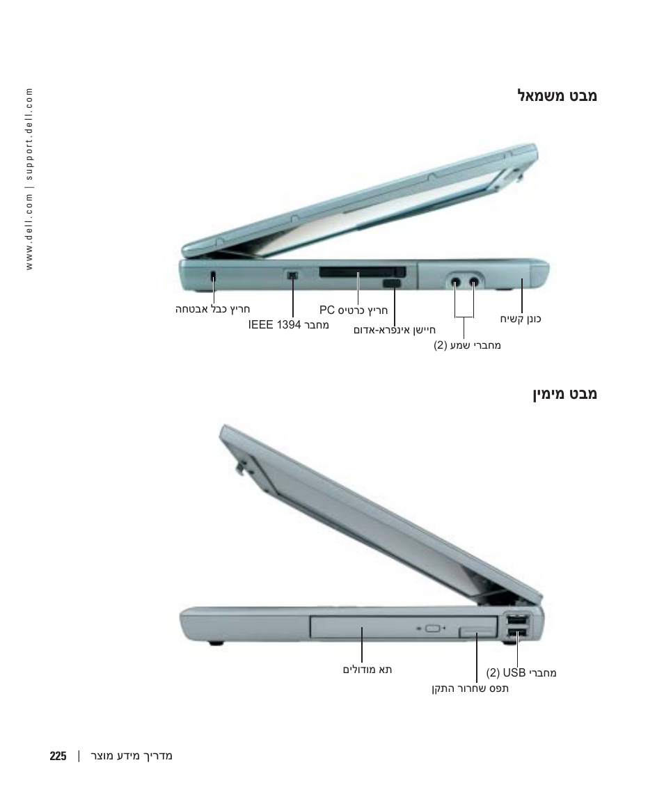 מבט משמאל, מבט מימין, לאמשמ טבמ ןימימ טבמ | Dell Latitude D510 User Manual | Page 218 / 234