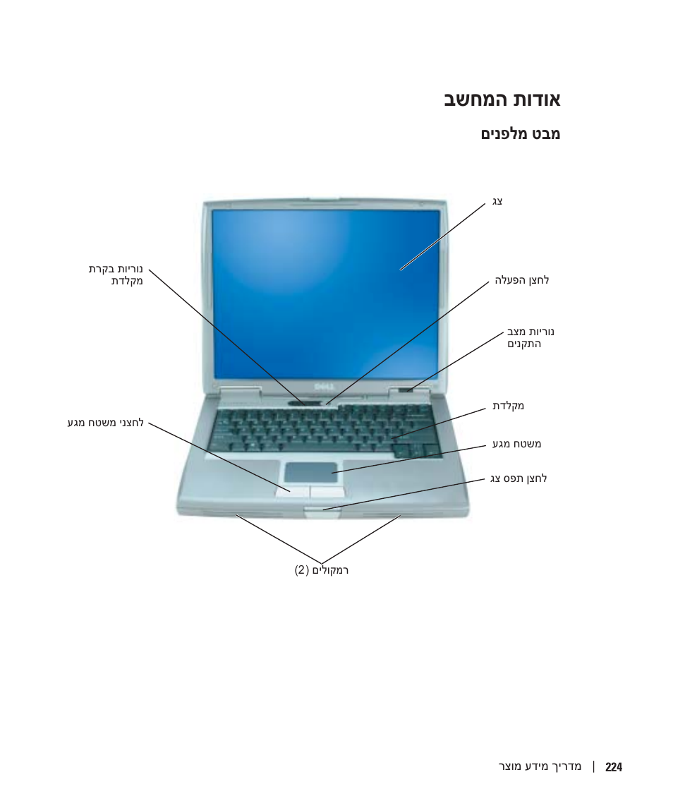 אודות המחשב, מבט מלפנים, בשחמה תודוא | םינפלמ טבמ | Dell Latitude D510 User Manual | Page 219 / 234