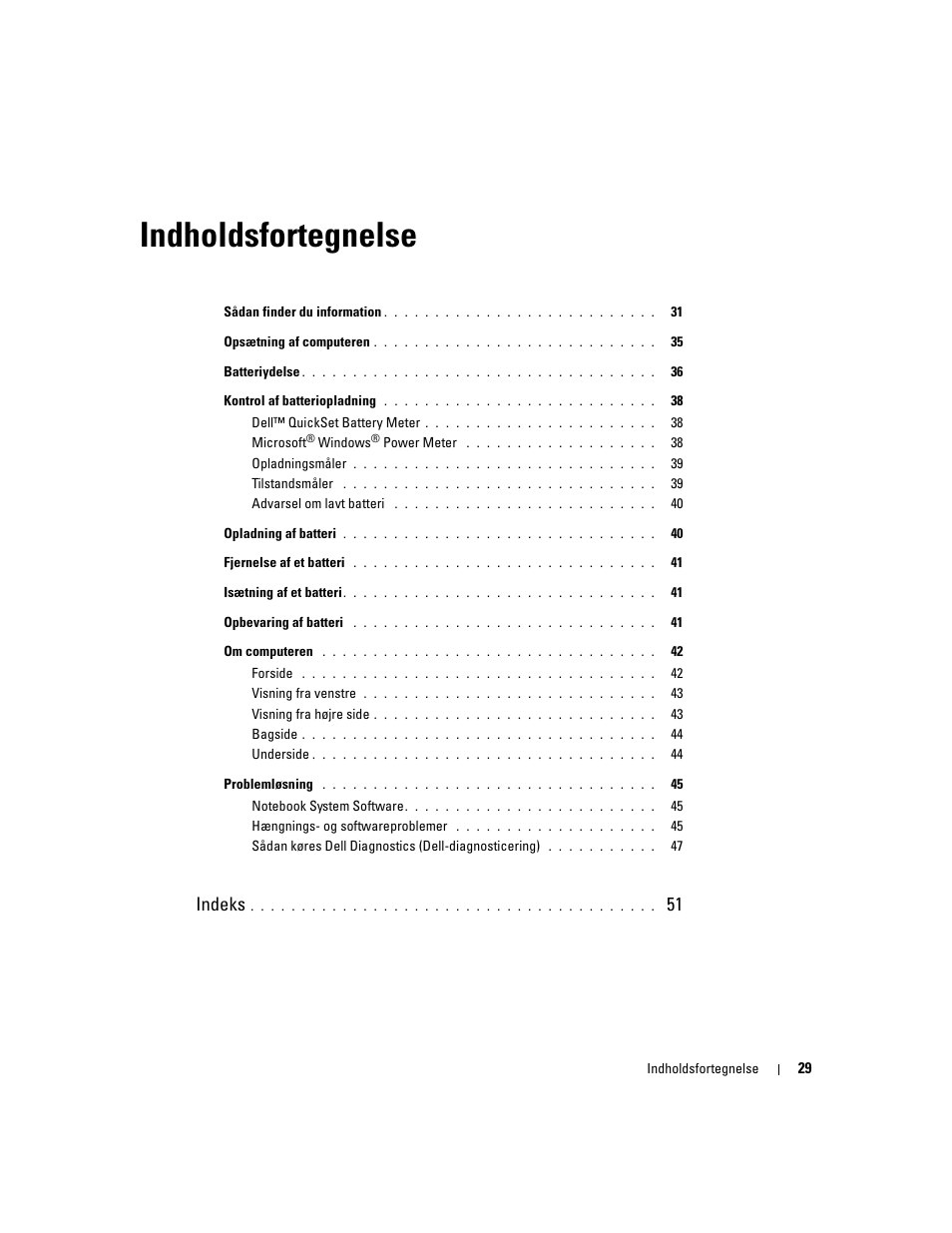 Indholdsfortegnelse, Indeks | Dell Latitude D510 User Manual | Page 29 / 234