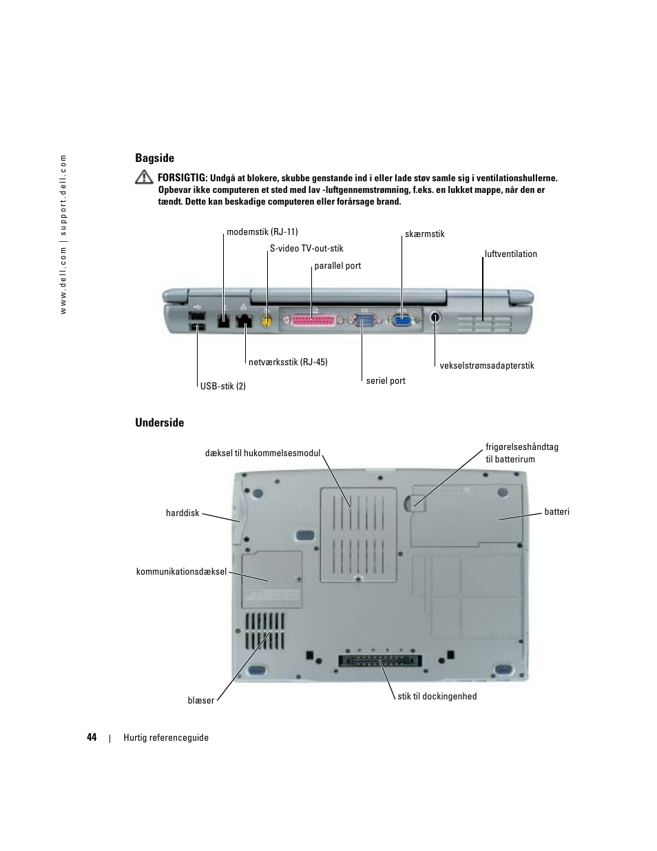 Bagside, Underside | Dell Latitude D510 User Manual | Page 44 / 234