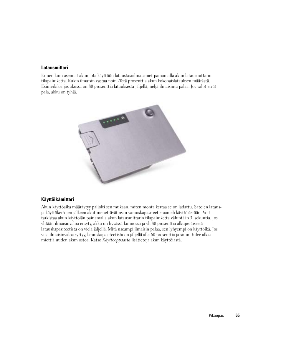 Latausmittari, Käyttöikämittari | Dell Latitude D510 User Manual | Page 65 / 234