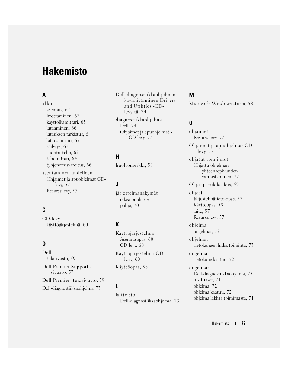 Hakemisto | Dell Latitude D510 User Manual | Page 77 / 234